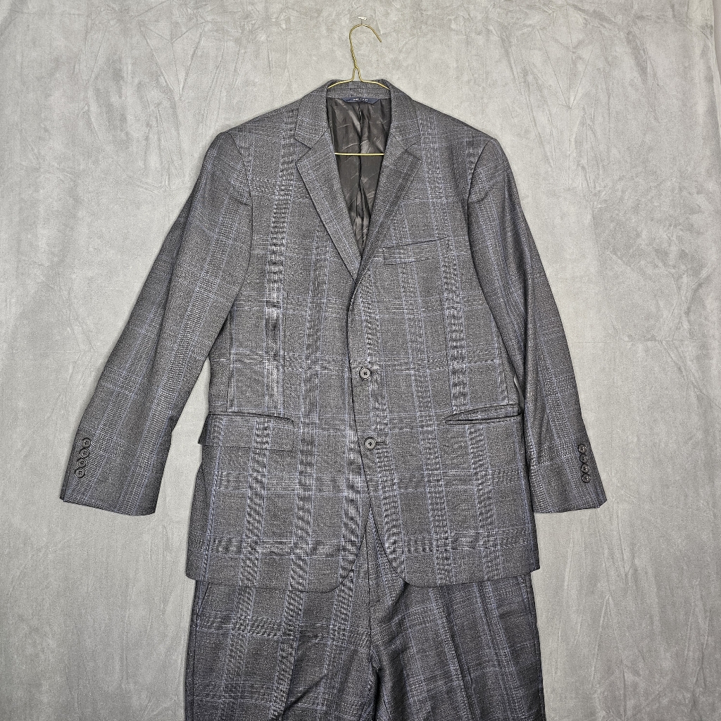 Brooks Brothers 1818 Regent Vitale Italy Grey Blue Check Two Piece 40s A4-12